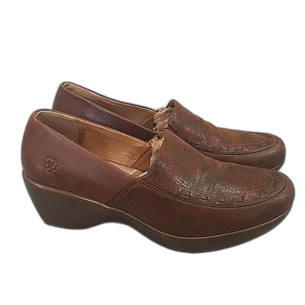 Ariat caramel brown leather Clogs, Slip-on Comfort Women's loafer shoes 9B